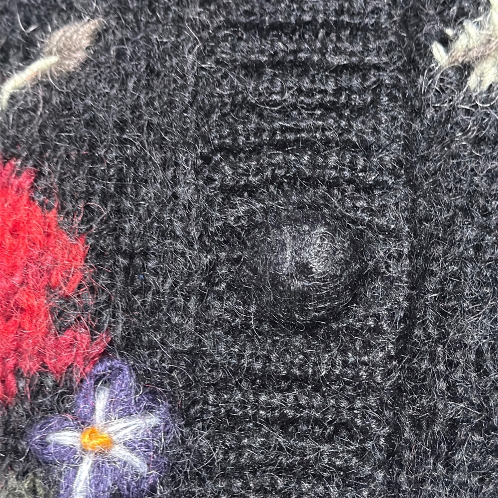Vintage 90s Y2k Mohair Cardigan Womens Medium Black Hand Knit Cottagcore Floral - Picture 3 of 8
